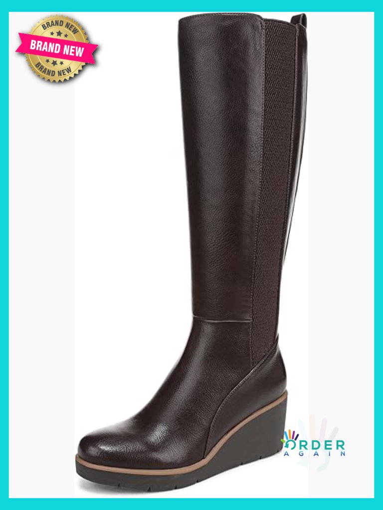 Comfortable Knee High Boots Wedge Heel Side Zip Memory Foam Lightweight